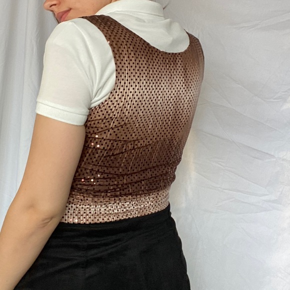 Ombre sparkly sleeveless shirt brown cream vintage - Picture 5 of 8
